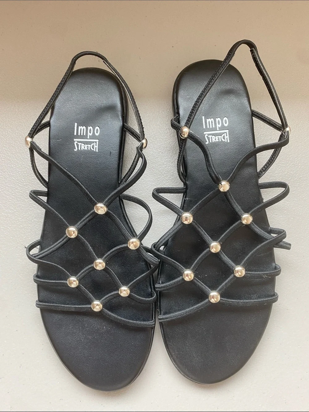 Impo Stretch Black Strappy Sandals with Silver Studs Size 9 Women’s